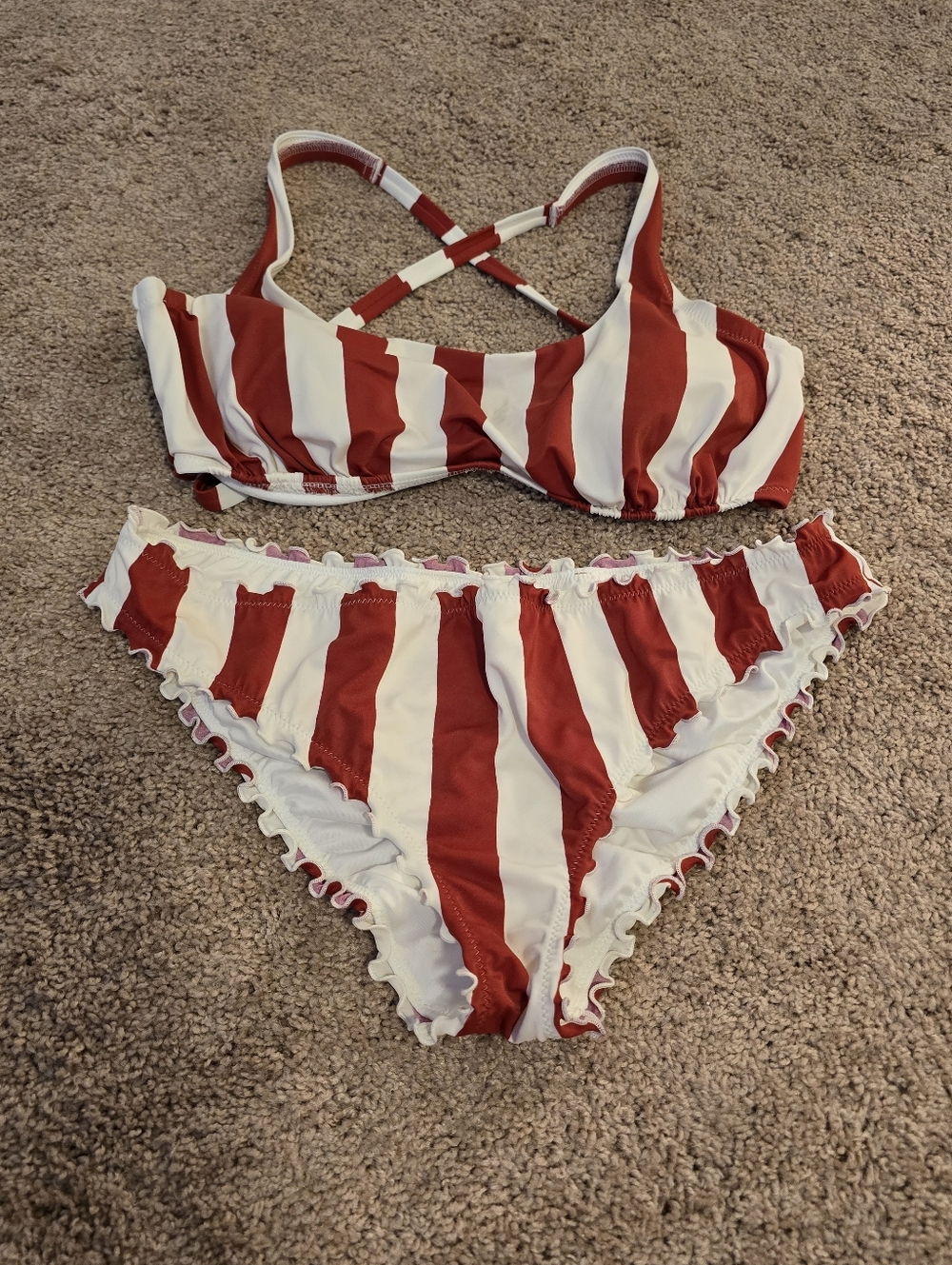 Shade and Shore StripeRuffle Bikini 36DDLarge